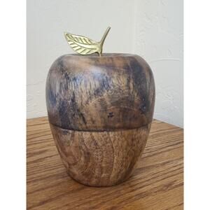 Vintage Large 6x3.5" Solid Wood Brass Leaf Apple Paperweight Sculpture Teacher